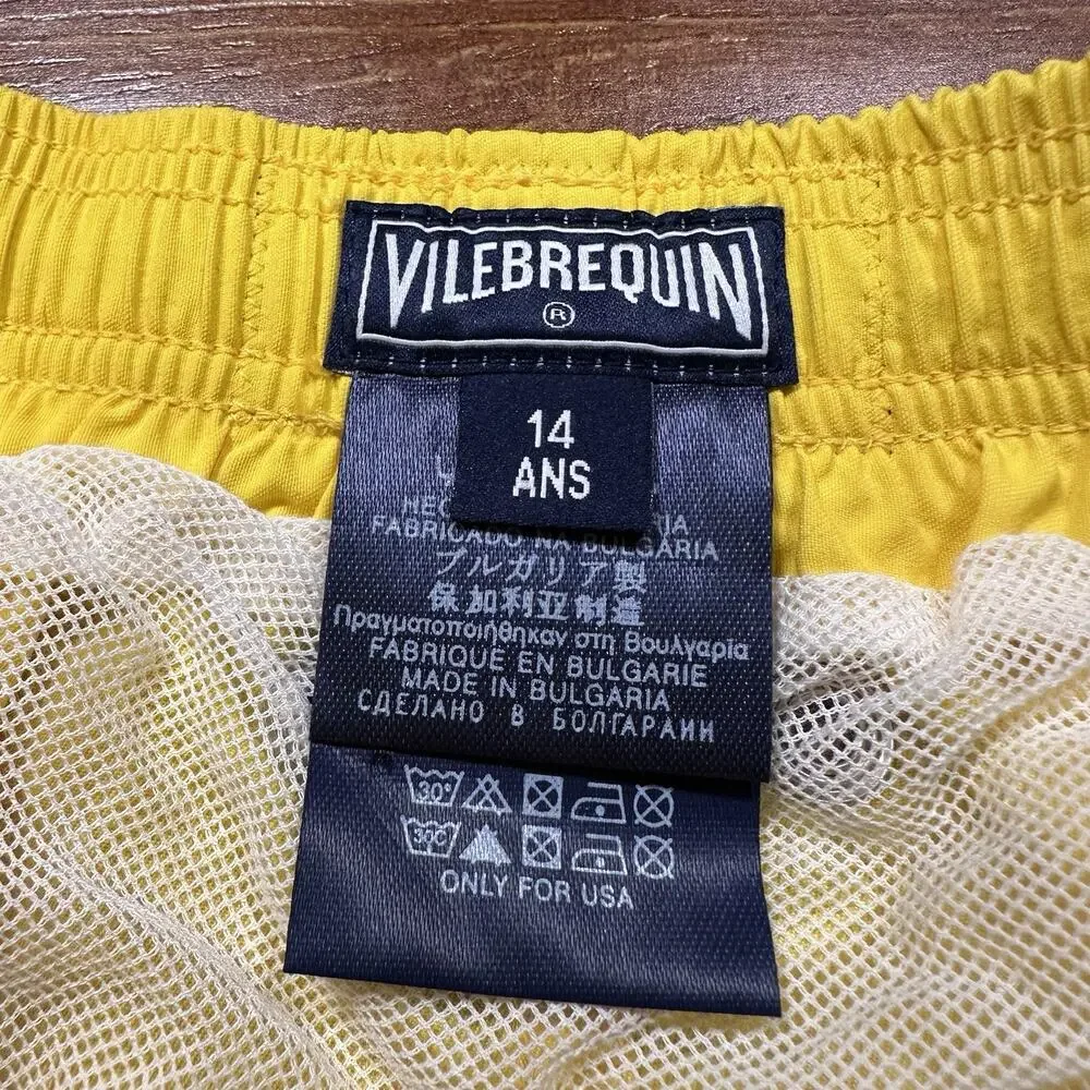 Vilebrequin Swim Trunks Youth Boys 14 Yellow Sea Turtle Mesh Lined Board Shorts